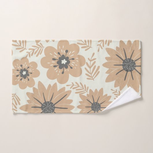 Retro  Bruine Bloemen Bad Handdoek (Handdoek)