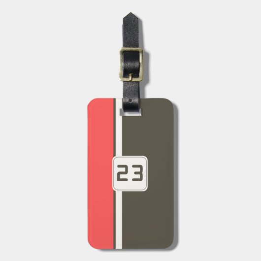 Retro Bruine Rode Racing Verticale Strepen Bagagelabel (Voorkant verticaal)
