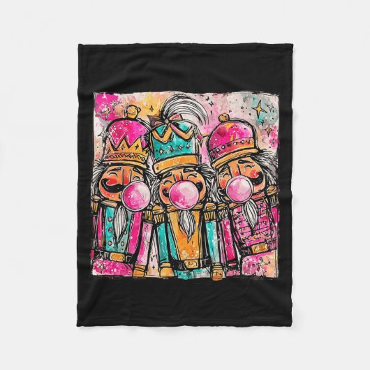 Retro Brushstroke Nutcracker Blowing Bubble Gum Ch Fleece Deken (Voorkant)