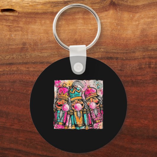 Retro Brushstroke Nutcracker Blowing Bubble Gum Ch Sleutelhanger (Voorkant)
