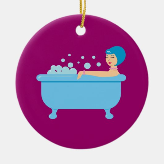 Retro Bubble Bath Girl Keramisch Ornament (Voorkant)