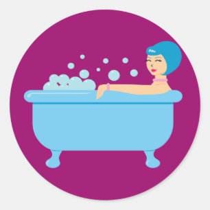 Retro Bubble Bath Girl Ronde Sticker