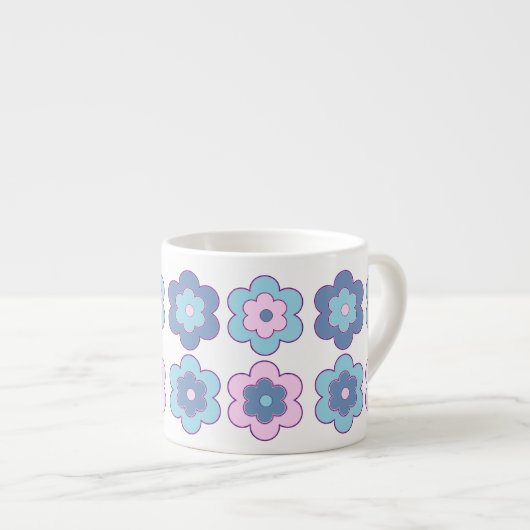 Retro Bubble Flowers (Pink and Blue) Pattern Espresso Kop (Voorkant rechts)