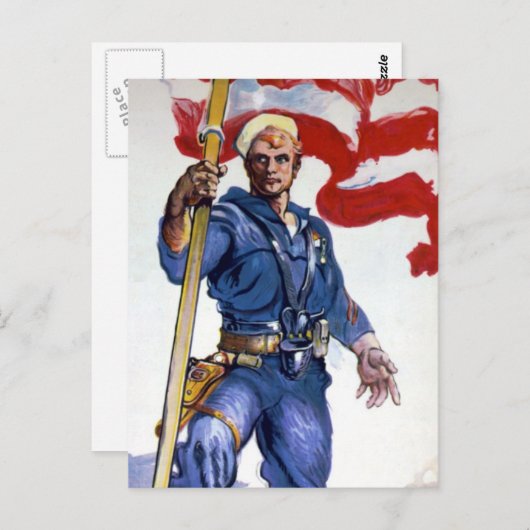 Retro Buff Navy Sailor Patriottic Fighting Man Briefkaart (Voorkant / Achterkant)