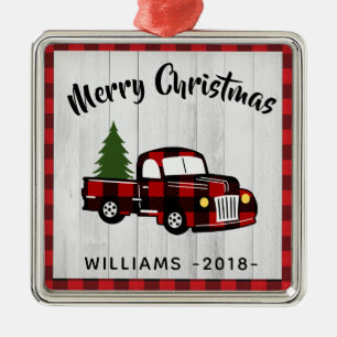 Retro Buffalo Plaid gepersonaliseerd Metalen Ornament