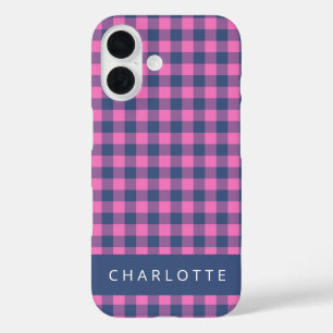 Retro Buffalo Pset Pink Blue Persoonlijke naam iPhone 16 Hoesje