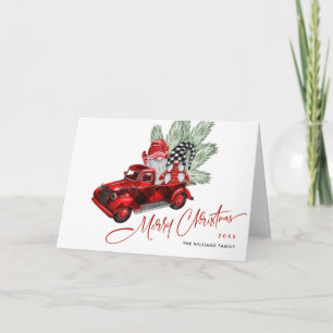 Retro Buffalo Red Truck Gnomes Rustige Kerstmis Kaart