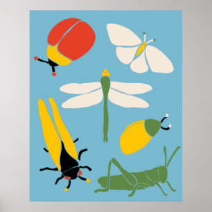 Retro Bugs snijdt illustraties lichtblauw Poster