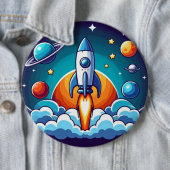 Retro, buitenruimte raket ronde button 6,0 cm (In situ)