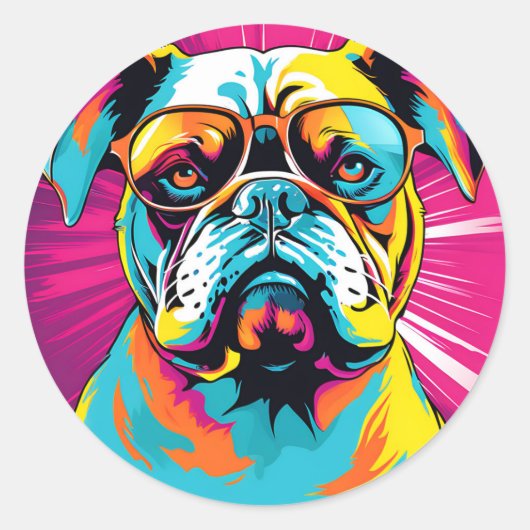 Retro Bulldog Pop Art Ronde Sticker (Voorkant)