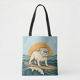 Retro Bulldog Surfer | Blue Surf Dog Graphic Beach Draagtas
