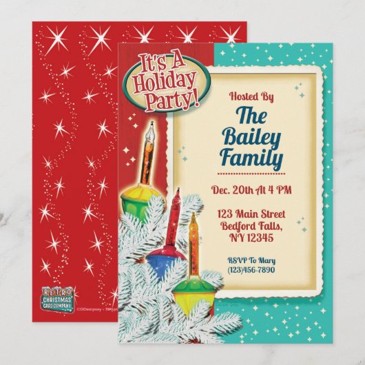Rétro bulle éclaire Noël Fête Invitation (Devant / Derrière)