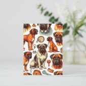 Retro Bullmastiff naadloos Briefkaart (Staand voorkant)