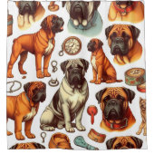 Retro Bullmastiff naadloos Douchegordijn (Voorkant)