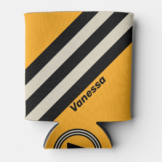 Retro Bumblebee Buzz Stripes with Name Blikjeskoeler (Voorkant)