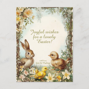 🐇Retro Bunny & Chicks Delight Feestdagenkaart