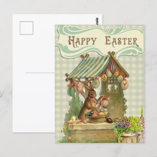 Retro Bunny met paaseieren Briefkaart