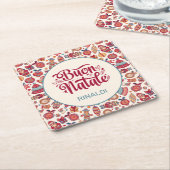 Retro Buon Natale Persoonlijk Vierkante Kartonnen Onderzetter (Schuin)