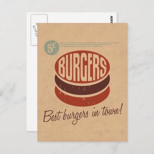 Retro Burger Briefkaart (Voorkant / Achterkant)
