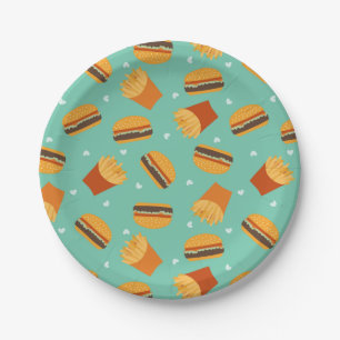 Retro Burger en Fries Papieren Bordje