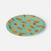 Retro Burger en Fries Papieren Bordje (Gekanteld)