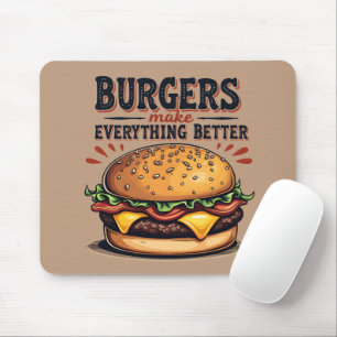 Retro Burger Lover  Typografie Food Art Muismat