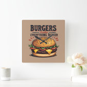 Retro Burger Lover Typografie Food Art Vierkante Klok (Huis)