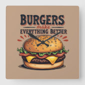 Retro Burger Lover Typografie Food Art Vierkante Klok (Voorkant)