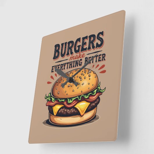 Retro Burger Lover Typografie Food Art Vierkante Klok (Hoek)