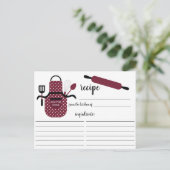 Retro Burgundy Apron Kitchen Tools Recipcard Briefkaart (Staand voorkant)