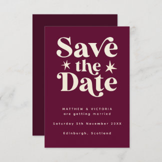 Retro Burgundy Boho Simple Save the Date Card