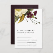 RETRO BURGUNDY GEEL FLORAL WEDDING RSVP (Voorkant / Achterkant)