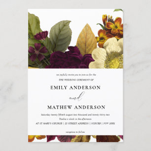  RETRO BURGUNDY GEEL VLOEDBUNCH WEDING KAART