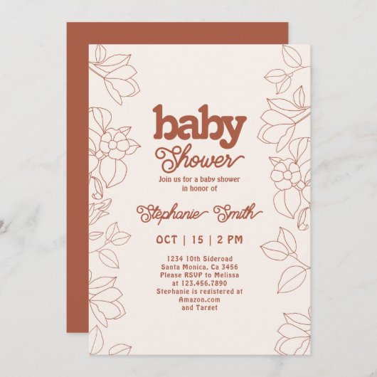 Retro Burnt Oranje Baby shower Kaart (Voorkant / Achterkant)