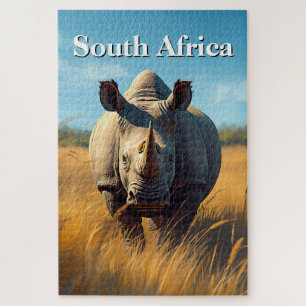 Retro Bushveld Zuid-Afrikaanse Neushoorn Legpuzzel