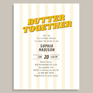 Retro Butter Together Yellow Bridal Shower Uitnodiging Briefkaart