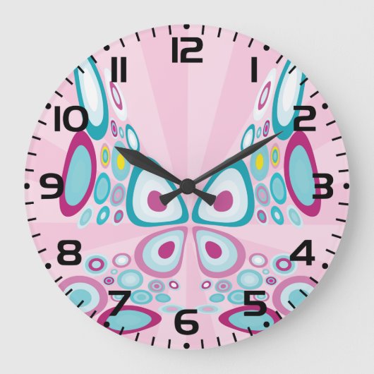 Retro Butterfly Abstracte Pop Art Grote Klok (Voorkant)