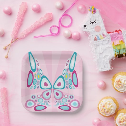 Retro Butterfly Abstracte Pop Art Papieren Bordje (Feest)