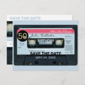 Retro C Audiotape 50e verjaardag Opslaan Datum P Uitnodiging Briefkaart (Voorkant / Achterkant)