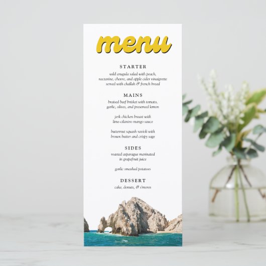 Retro Cabo Bruiloft Receptie Diner Menu (Staand voorkant)
