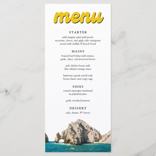Retro Cabo Bruiloft Receptie Diner Menu (Voorkant)
