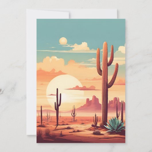 Retro Cactus Desert Landschap Bruiloft Kaart (Achterkant)
