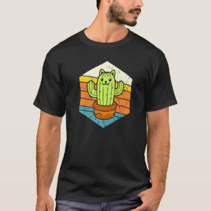 Retro Cactus Kat Plant Voor Mannen Vrouwen Tuin T-shirt