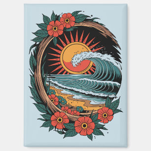 Retro Cadeau Voor Bloemenstrandliefhebber Zonsonde Magneet