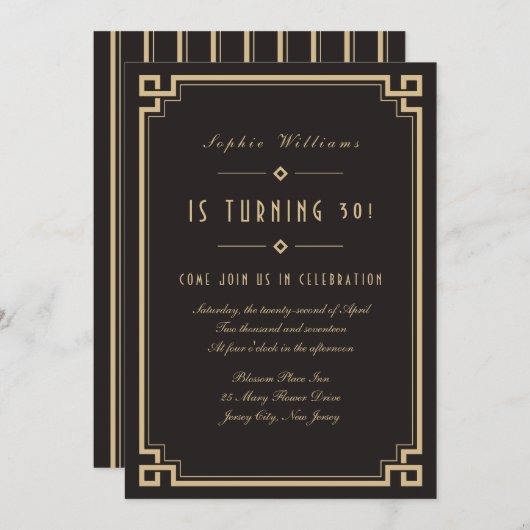 Retro Cadre Art Déco Dark Anniversaire Invitation (Devant / Derrière)