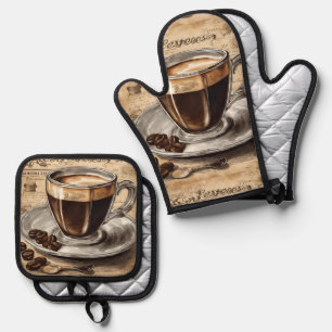 Retro Cafe Cafeïne Liefhebber Espresso Koffie Ovenwant & Pannenlap Set