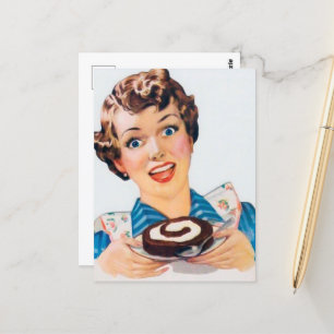 retro cake lady briefkaart