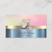Retro Cake Mixer Bloem Blauw Metallic Visitekaartje (Voorkant)