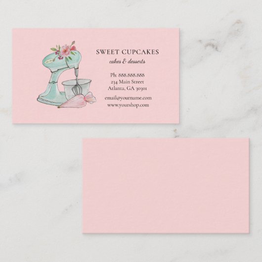 Retro Cake mixer roze bakkerij Visitekaartje (Voorkant / Achterkant)