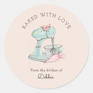 Retro Cake mixer Roze Ronde Sticker